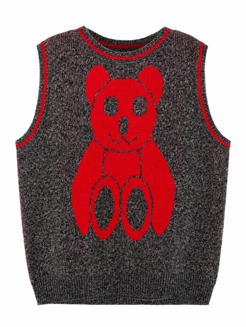Vintage 80s Jane Adams Teddy Bear Oversized Sweater Vest Red Black